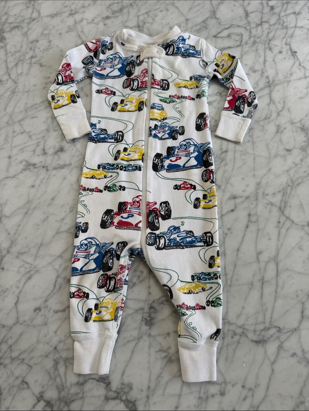 Hanna Andersson Race Car Long John Pajamas Sz 12/18 Mo Organic Cotton